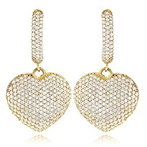 Heart Drop/Dangle Hoop Earrings 2.25Ct Natural Moissanite 14K Yellow Gold Plated - £186.84 GBP
