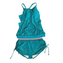 Cacique GREEN Mesh Ruched Bottom Blousy Top Built in Bra Tankini Sporty ... - $48.50