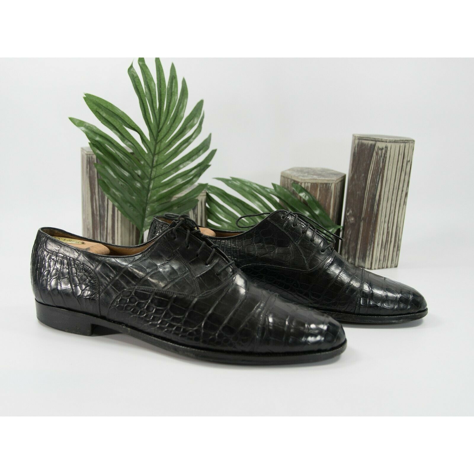 Primary image for Davanzati Black Croc Leather Lace Up Oxford Loafer Shoes Size 13