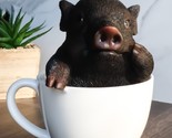 Rustic Lifelike Black Pig Piggy In Tea Cup Figurine Animal Farm Pigs Swi... - $40.92 CAD