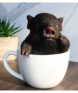 Rustic Lifelike Black Pig Piggy In Tea Cup Figurine Animal Farm Pigs Swi... - $40.73 CAD