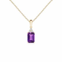 Emerald-Cut Amethyst Pendant with Diamond Trio in 14K Yellow Gold - £425.31 GBP