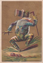 Victorian Trade Card Blank Gilded Anamorphic Frog in Top Hat &amp; Tuxedo Ca... - £19.29 GBP