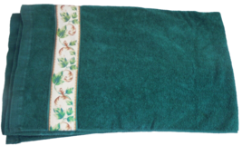 Vintage 70’s JC Penney Bath Towel Forest Green Floral Ribbon Trim Color Forum - £13.07 GBP