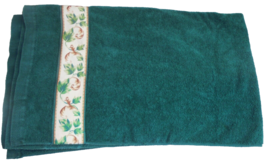 Vintage 70’s JC Penney Bath Towel Forest Green Floral Ribbon Trim Color ... - $16.71