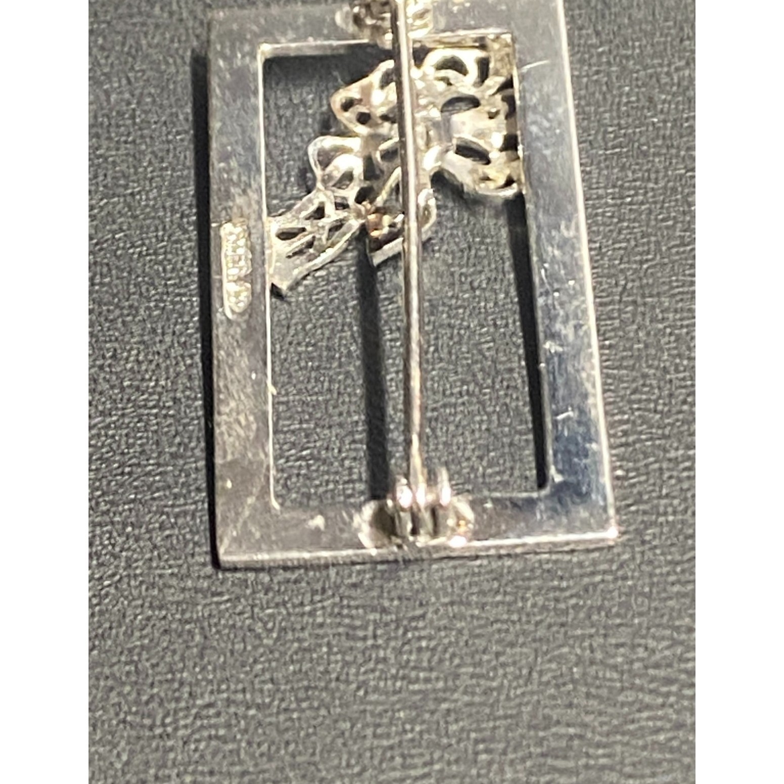 Elegant 925 Sterling Silver Accent Brooch With Filigree Flower Sky Item image 5