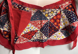 Vintage Handmade Reversible Apron 17.5” By 32” With Pockets Red Multicolor - £12.87 GBP