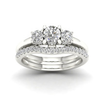 14K White Gold 1 1/2ct Diamond Three Stone Anniversary Ring with Band - £2,877.67 GBP