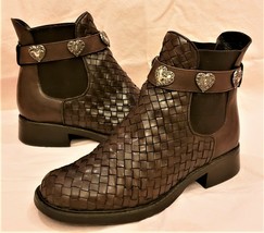 Brighton Ankle Boots Sz- 6 Brown Leather Brighton Silver Metal Accents - £39.22 GBP