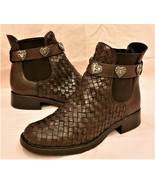 Brighton Ankle Boots Sz- 6 Brown Leather Brighton Silver Metal Accents - $49.98