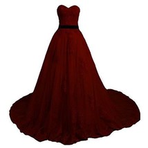 Vintage Lace Long A Line Sweetheart Prom Dress Wedding Pure Burgundy US 8 - £134.38 GBP