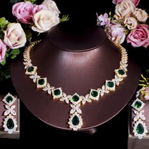 Noble Design Shiny Green CZ Crystal Luxury Big Dangle Earrings Necklace Set for  - £52.61 GBP