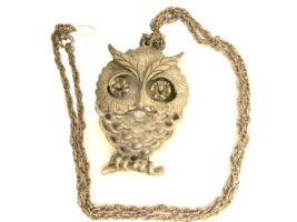 Vintage Articulated Large Owl Rhinestones Eyes Statement Necklace Beelin... - £12.75 GBP