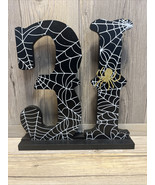 Wood Painted Halloween Sign October 31 Spider &amp; Web 10&quot; x 9.5&quot; - $13.98