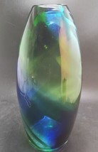 Modernist Contemporary Hand Blown Art Glass Vase, Cobalt-Forest Swirl, 1... - $128.70