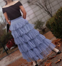 Dusty Blue Tiered Tulle Skirt Women Custom Plus Size Tulle Skirt Outfit image 2