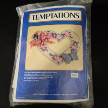 Vintage 1988 Temptations Victorian Heart Wreath Plastic Canvas Kit Floral NOS - $15.83