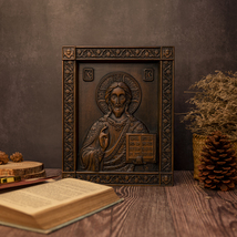 Christ  Pantocrator Wood Carving (12&quot;×8&quot;×1&quot;) - $85.00+