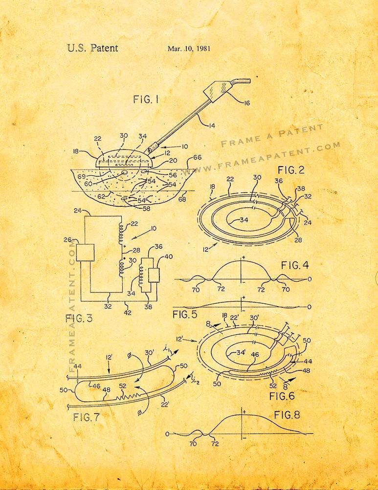 Metal Detector Patent Print - Golden Look