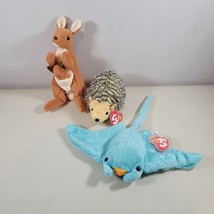 Ty Beanie Babies Lot Chuckles the Hedgehog, Sunray, Pouch Kangaroo Plush - £11.69 GBP