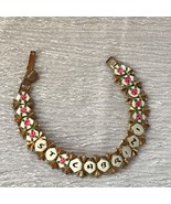 Vintage St. Cabrinini White Enamel with Pink Roses Goldtone Link Bracelet  - £10.99 GBP