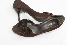 Aldo Italian Shoes Dark Brown Suede Velvet BOW Buckle 3&quot; Heels 39 M - £31.01 GBP