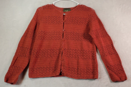 Eddie Bauer Cardigan Sweater Women Medium Brown Crochet Long Sleeve Button Front - £21.44 GBP