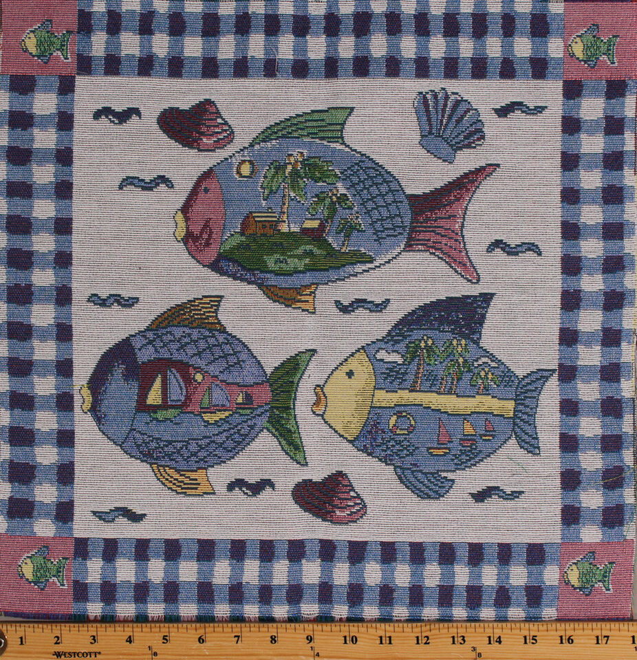 17.75&quot; x 18&quot; Tapestry Square - Fish Ocean Beach Nautical Fabric Square M... - $0.99