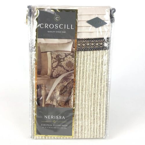 Primary image for Croscill Nerissa Euro Pillow Sham 26 x 26" Neutral New