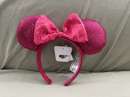 Disney Parks Hot Pink Bow and Sparkle Ears Minnie Mouse Headband NEW - £39.07 GBP