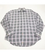 Thomas Dean Mens Button Up Shirt Checkered Purple Gray Size L Long Sleeve - $186.53 MXN