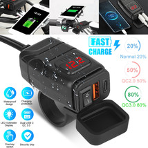 Waterproof Motorcycle PD &amp; USB Fast Charger Socket Adapter LED Digital Voltmeter - £25.27 GBP