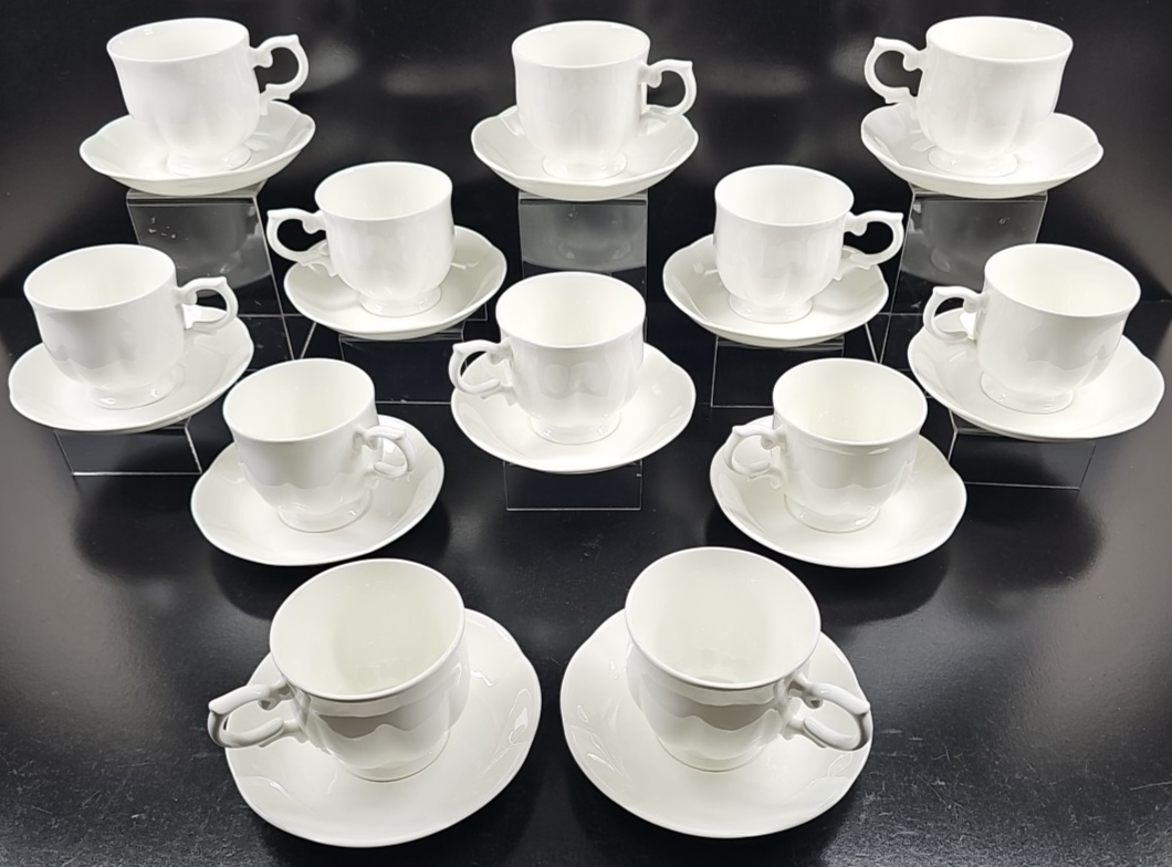 12 Block Windsor Bone Cups Saucers Set Vintage White Scallop Coffee Tea ... - $175.10