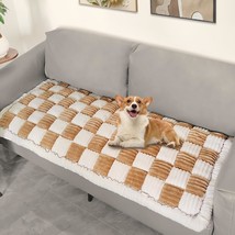 Fuzzy Warm Couch Cover Cream-Coloured Large Plaid Square Sofa Cover Anti-Slip Co - £53.61 GBP