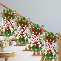 4 Pc Christmas Wreath LightUp Staircase Prelit Stairway Garland Door Wall Window - £23.95 GBP