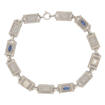 10k White Gold Art Deco Diamond Filigree Bracelet w/ Paste Stones 7.25&quot; ... - $922.69 CAD