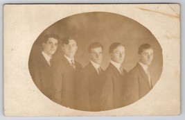 Lewiston Maine Five Handsome Young Men in a Row Oval Masked Photo Postca... - £7.82 GBP