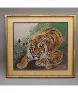 Signed Painting on Silk Hand Painted Art Oriental Asian Tiger &amp; Cubs Vin... - $189.59