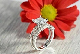 2CT Princess Simulated Diamond Bridal Set 14K White Gold Plated Wedding Ring - £118.31 GBP
