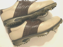 FootJoy MyJoys Golfer 53780 W Brown Leather Beige Men&#39;s Spikes Golf Shoes 10 - £62.28 GBP