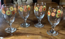 Set Of 4 Greenbrier International Boho Sunflower Wine Drinking Glasses ~ 16 oz - $21.15