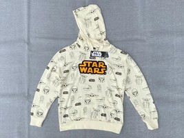 Disney Star Wars Youth Boy L Beige Mandalorian Baby Yoda Grogu Hoodie Sweatshirt - £16.61 GBP