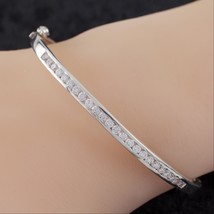 Sterling Silver Bangle w/ Channel Set Round Cubic Zirconias Gorgeous - $227.87
