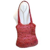 Womens Satin Red Floral Beaded Embroidered Shoulder Bag 12 X 12 Snap Clo... - $28.93