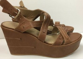 Stuart Weitzman Leather Brown Spain Wedge Platform Sandals Women&#39;s 9.5 - $69.29