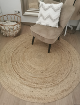 Round Floor Area Rug Braided Jute Living Room Hallway Rugs Natural Beige Carpet - £32.57 GBP+