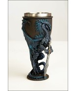 Fierce Guardian &#39;Stone&#39; Dragon + Sword Wine Goblet Gothic Fantasy, Sculp... - $21.04