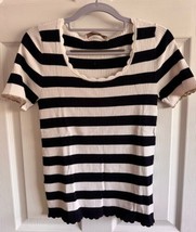 Women Top Stripe Navy White Ribbed Scalloped Fitted Stretch New Ann Tayl... - £11.67 GBP
