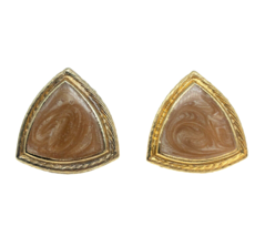 Goldtone Bronze Brown Triangle Earrings Aurum Clad 1&quot; - £2.39 GBP