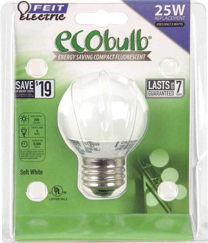 Feit ECOBulb 5W / 25W 120V Mini-Globe Soft White CFL E26 Medium Base BPE... - $10.88